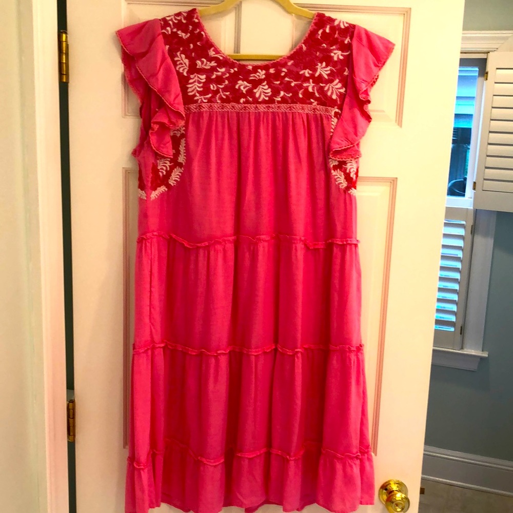 J. Marie Embroidered Tiered Dress